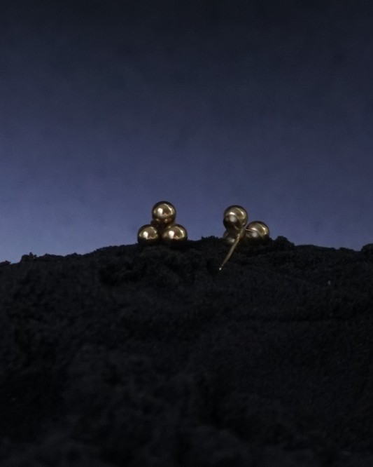 Vintage 14K Gold Tri-Ball Stud Earrings