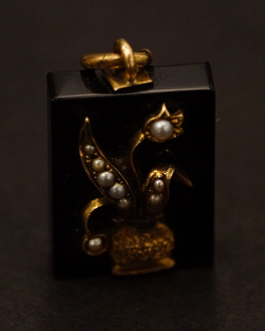 Antique 10K Gold Forget-Me-Not Mourning Pendant
