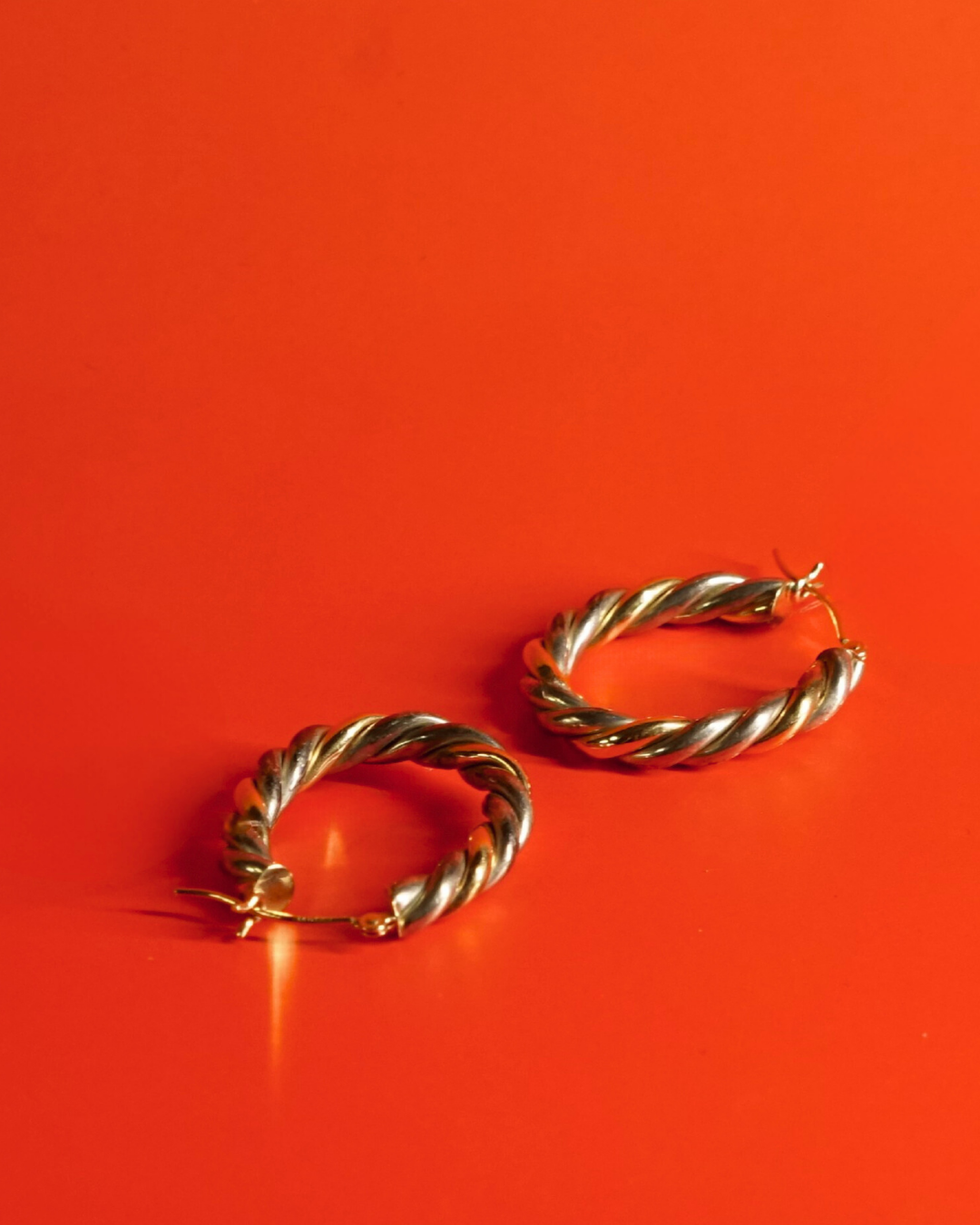 Vintage Sterling Silver and 14K Gold Hoop Earrings