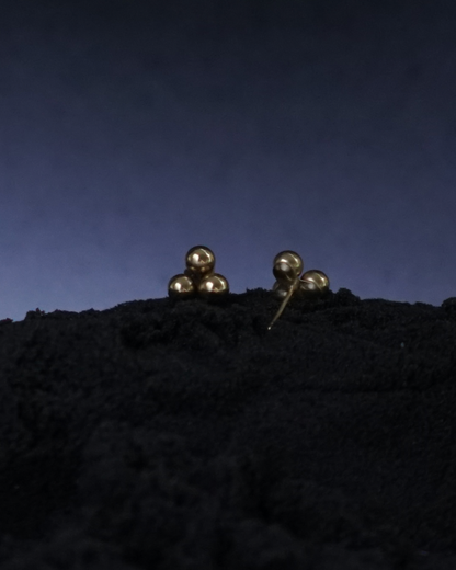 Vintage 14K Gold Tri-Ball Stud Earrings