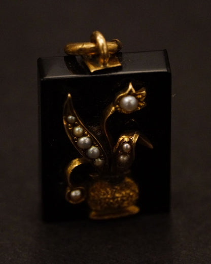 Antique 10K Gold Forget-Me-Not Mourning Pendant