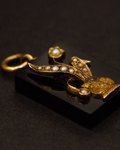 Antique 10K Gold Forget-Me-Not Mourning Pendant