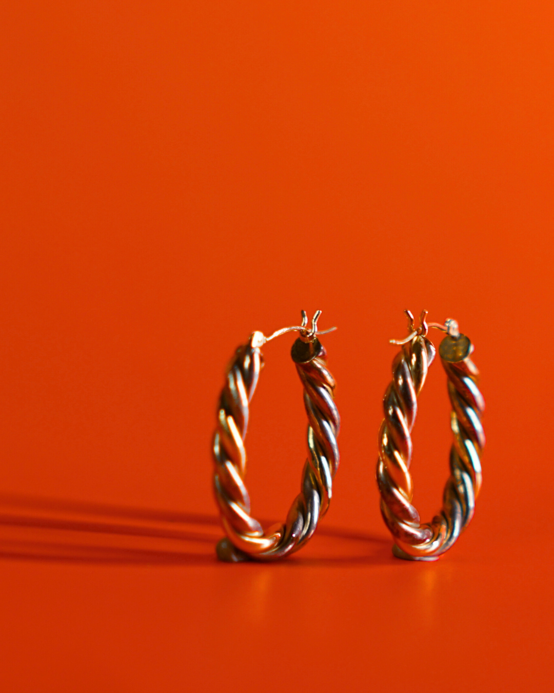 Vintage Sterling Silver and 14K Gold Hoop Earrings