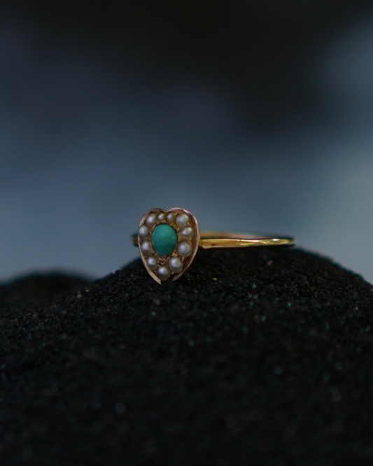 Antique 14K Gold Pearl Turquoise Ring