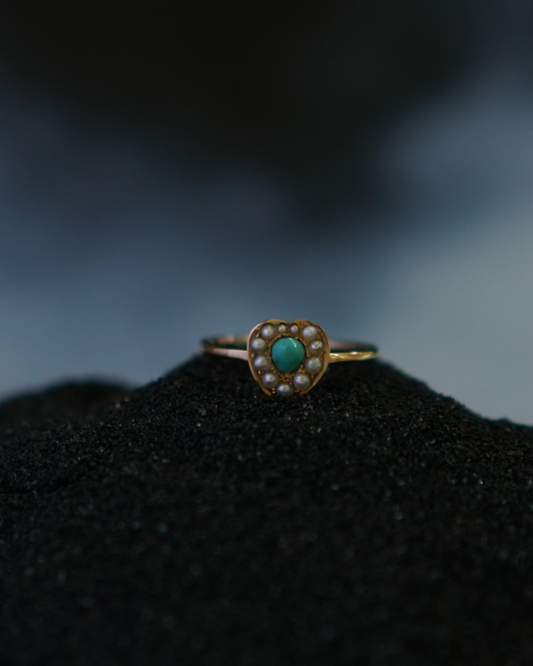 Antique 14K Gold Pearl Turquoise Ring