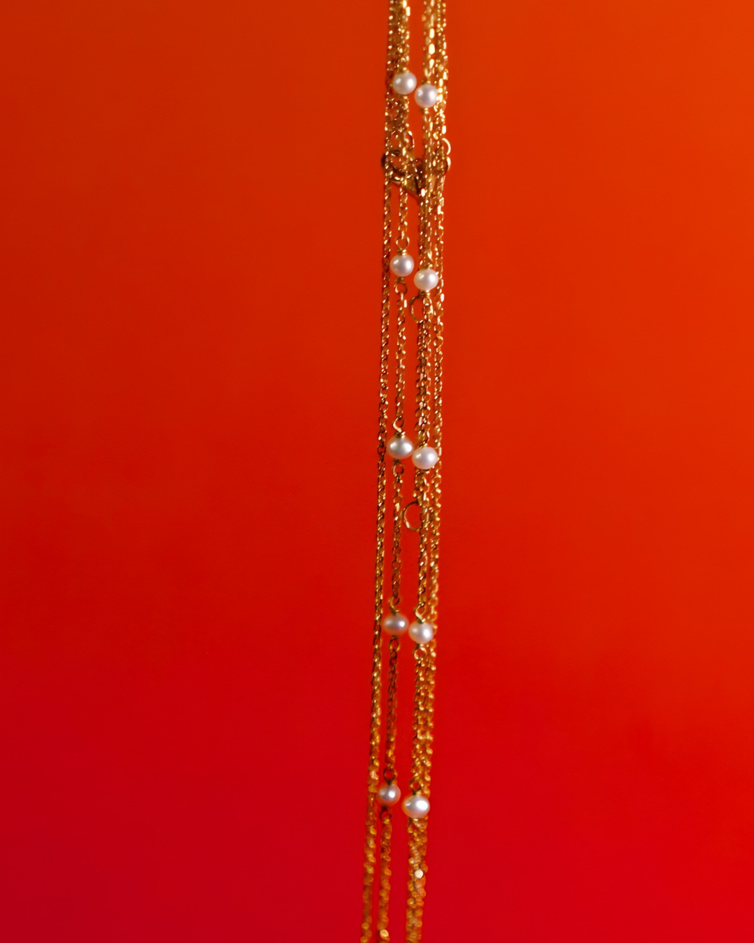 Double-chained Gold Pearl Station Necklace