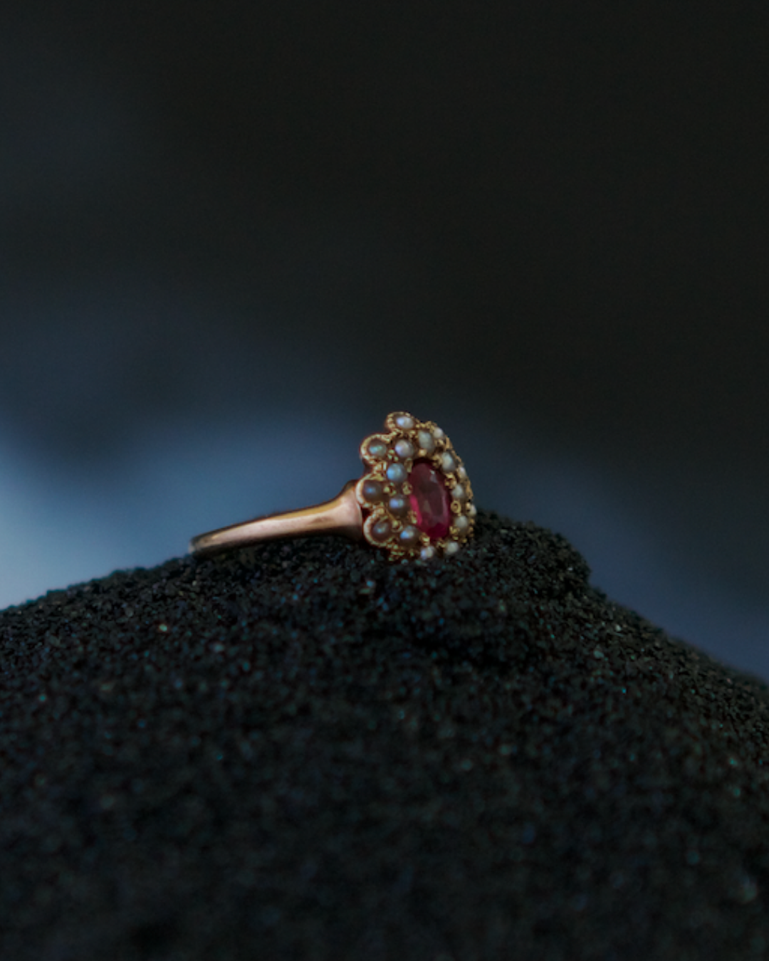 Antique Victorian Revival 10K Gold Ruby Pearl Ring
