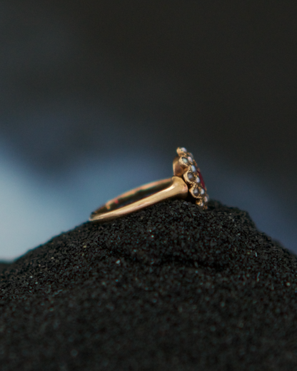 Antique Victorian Revival 10K Gold Ruby Pearl Ring