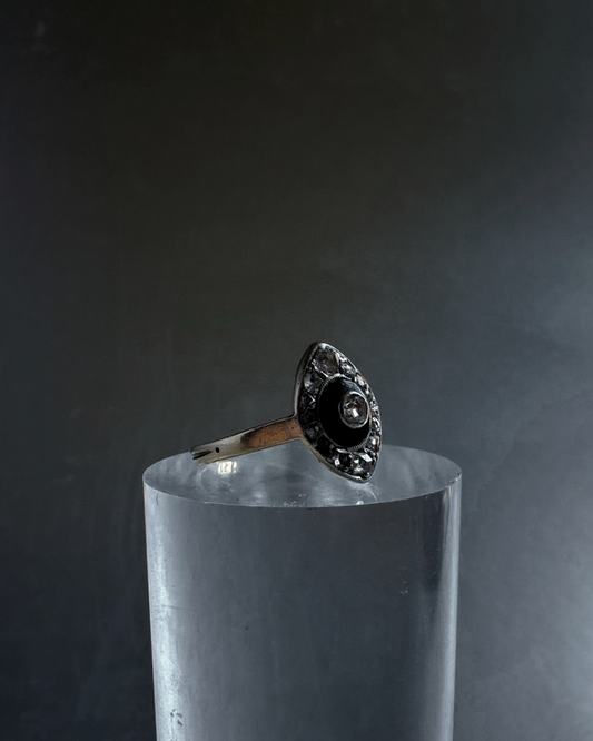 Antique 18K Gold Enamel Diamond Ring