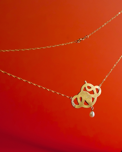 Antique 18K and 10K Gold Ruby Pearl Serpent Necklace