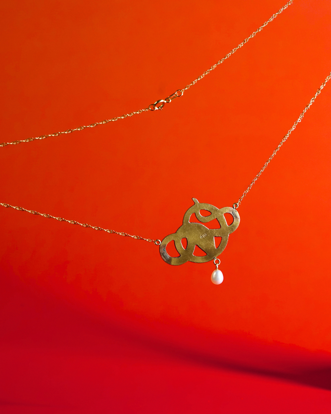 Antique 18K and 10K Gold Ruby Pearl Serpent Necklace