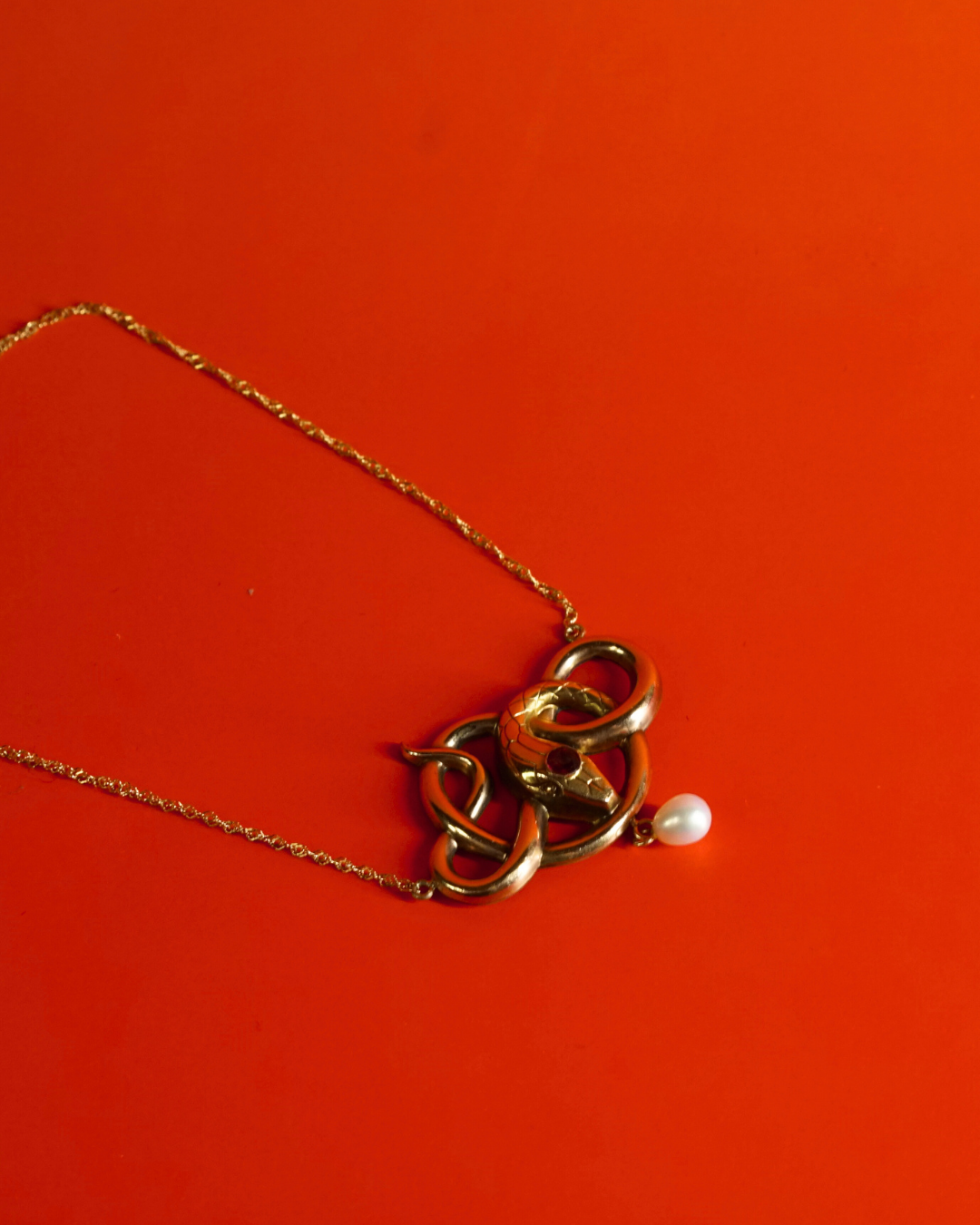 Antique 18K and 10K Gold Ruby Pearl Serpent Necklace