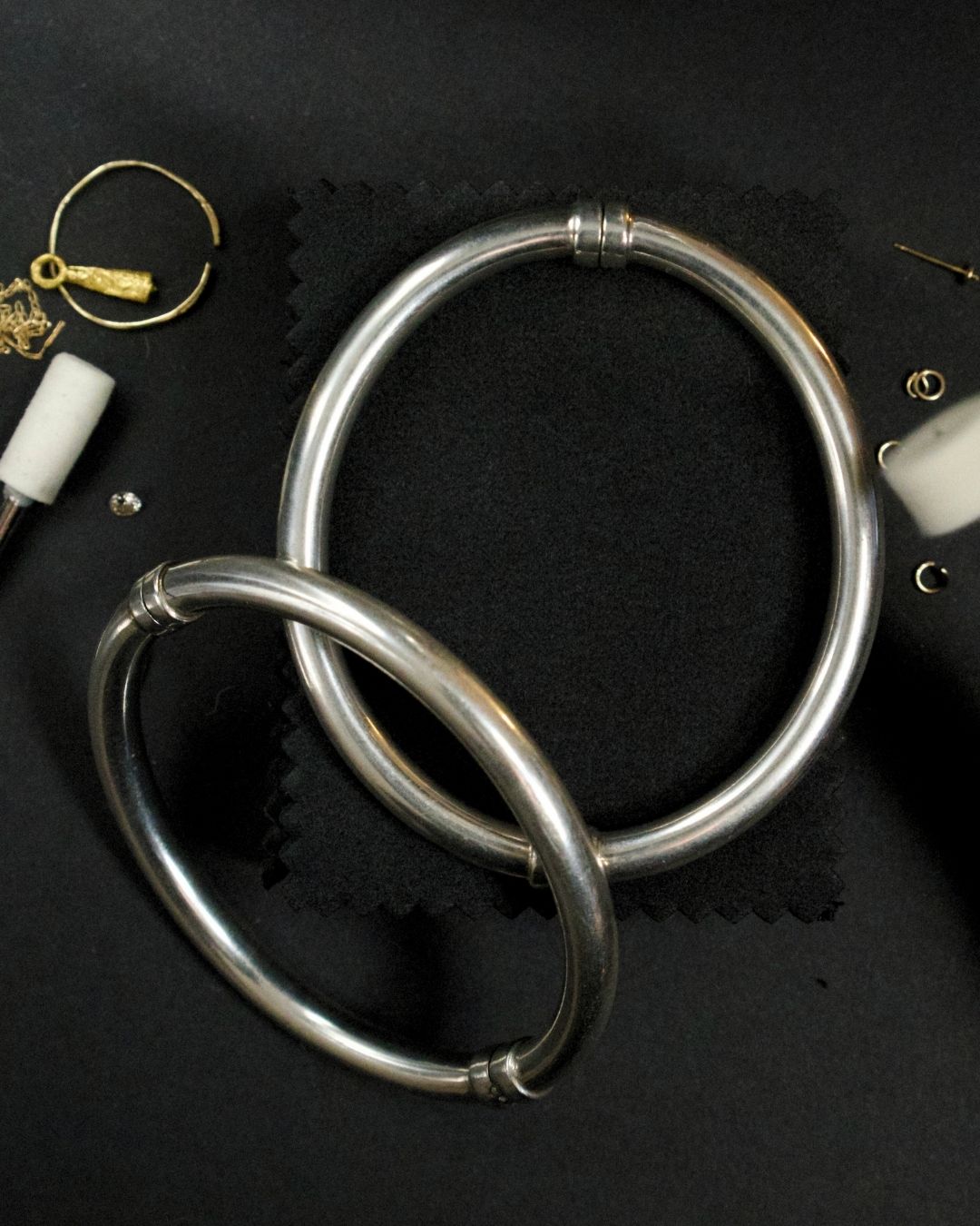 Vintage Sterling Silver Hinged Cuff Set