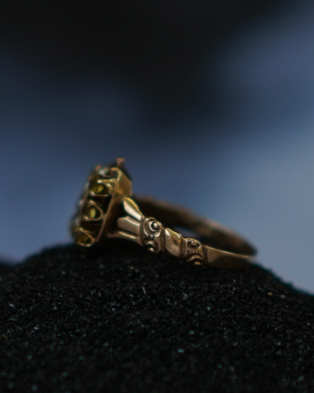 Antique 10K Gold Seed Pearl Glass Ring