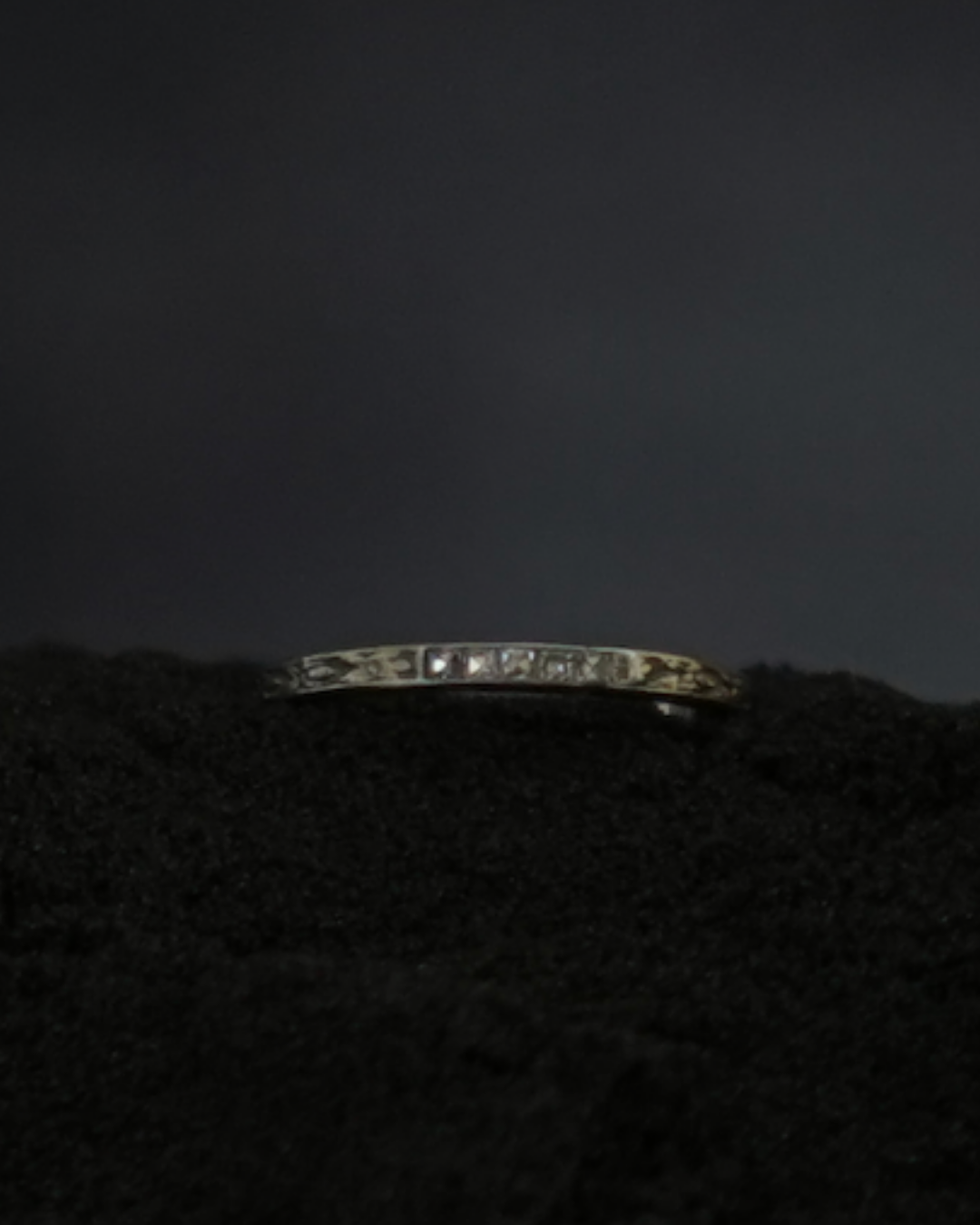 Antique Platinum Hand-Engraved Diamond Band