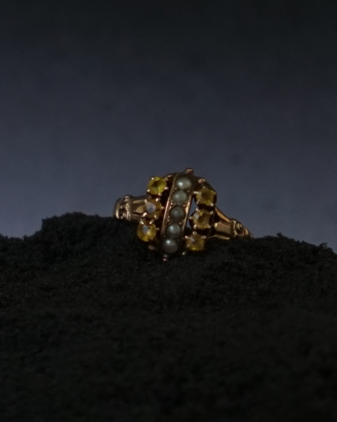 Antique 10K Gold Seed Pearl Glass Ring