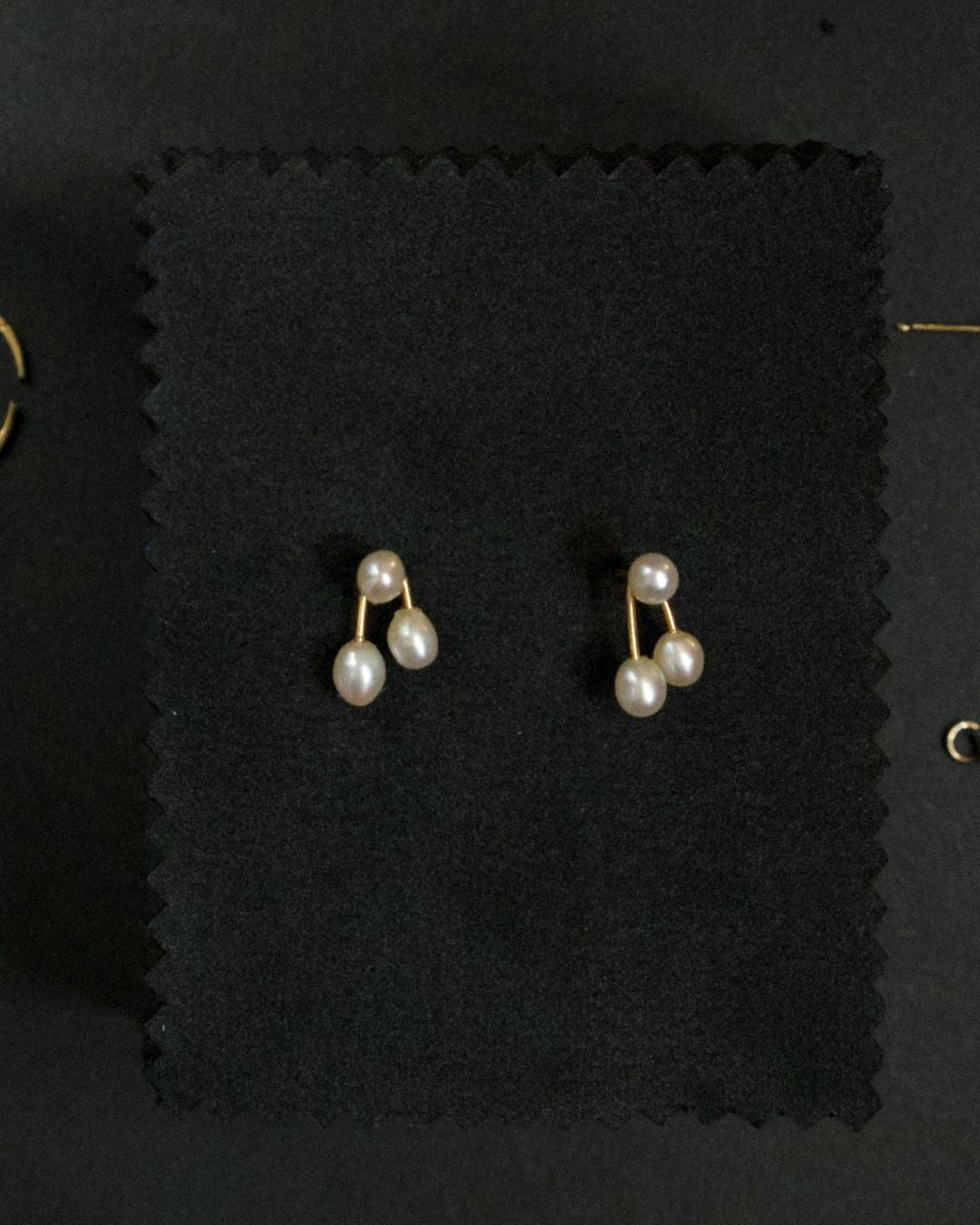 Vintage 14K Gold Triple Drop Pearl Stud Earrings