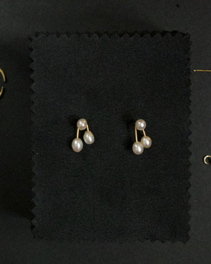 Vintage 14K Gold Triple Drop Pearl Stud Earrings