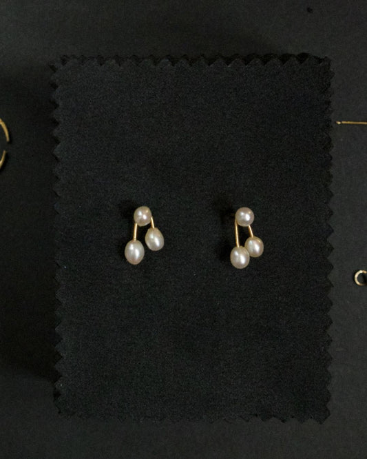 Vintage 14K Gold Triple Drop Pearl Stud Earrings